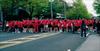  The starting line of the Scott LaPedra race.  The red shirts represent everyone running in memory of a firefighter lost in the 9-11 attacks.  