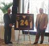  Chuck's HS coaches, Dennis Barrett & Ben Sarullo with Chuck's retired jersey.